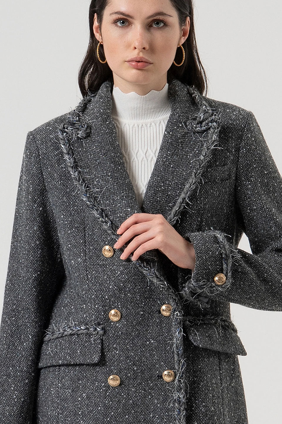 Γυναικείο παλτό με διπλά κουμπιά γκρι Fracomina