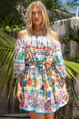 Γυναικείο φόρεμα με έξω τους ώμους εμπριμέ Miss June
