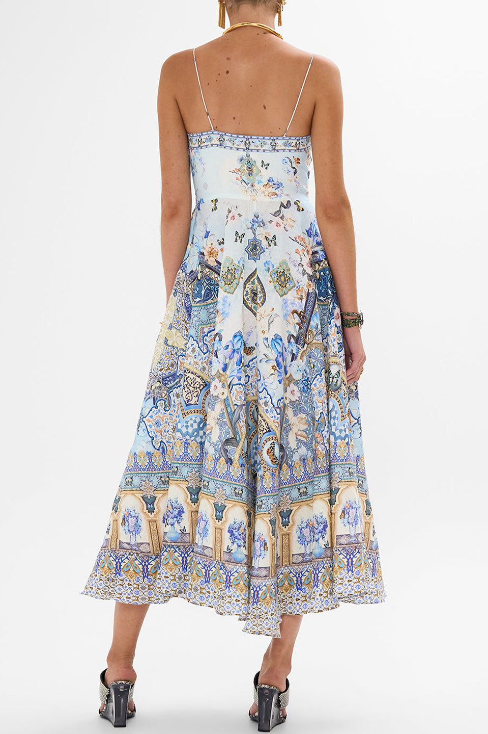 Γυναικείο Midi φόρεμα με δέσιμο εμριμέ 00031704-ALMANPAL Camilla