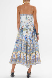 Γυναικείο Midi φόρεμα με δέσιμο εμριμέ 00031704-ALMANPAL Camilla