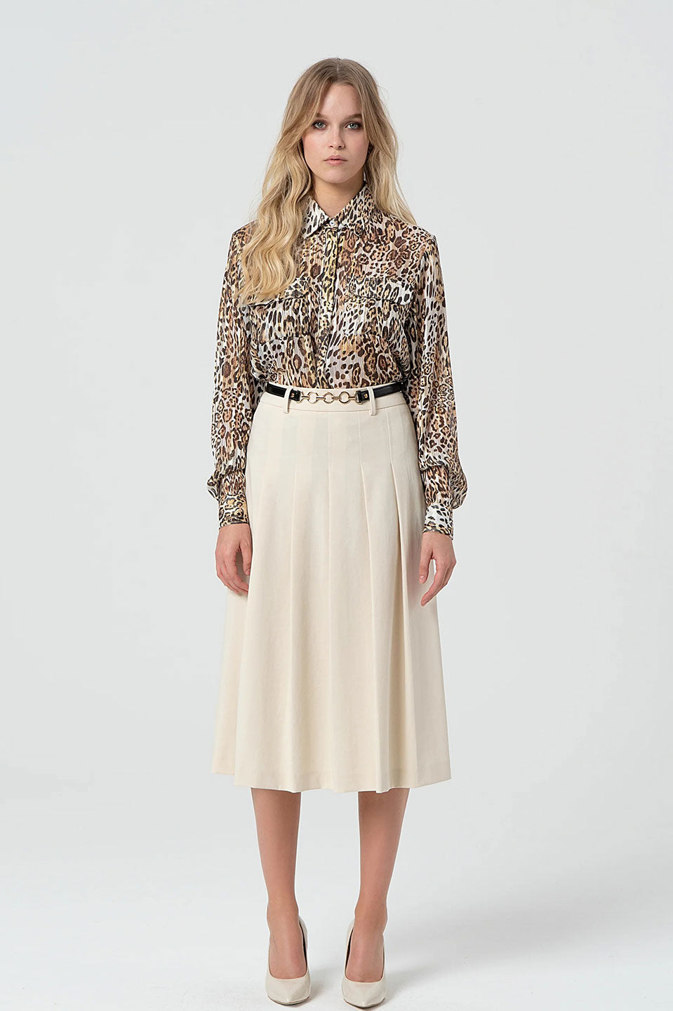 Γυναικεία φούστα midi με πιέτες μπεζ Fracomina