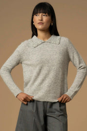 Γυναικεία μπλούζα πλεκτή με πέτρες στο γιακά γκρι Kocca