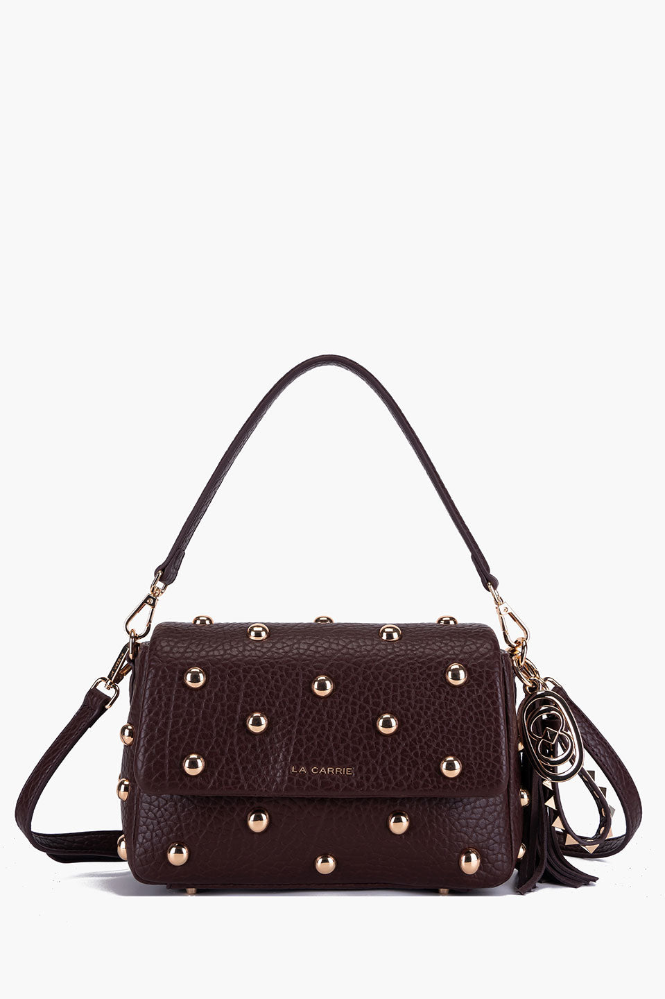 Γυναικεία τσάντα ώμου-χιαστί με τρουκς σκούρο καφέ La Carrie