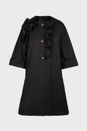 Γυναικεία καπαρντίνα-πανωφόρι με απλικέ λουλούδια μαύρο Sandro Ferrone Lola