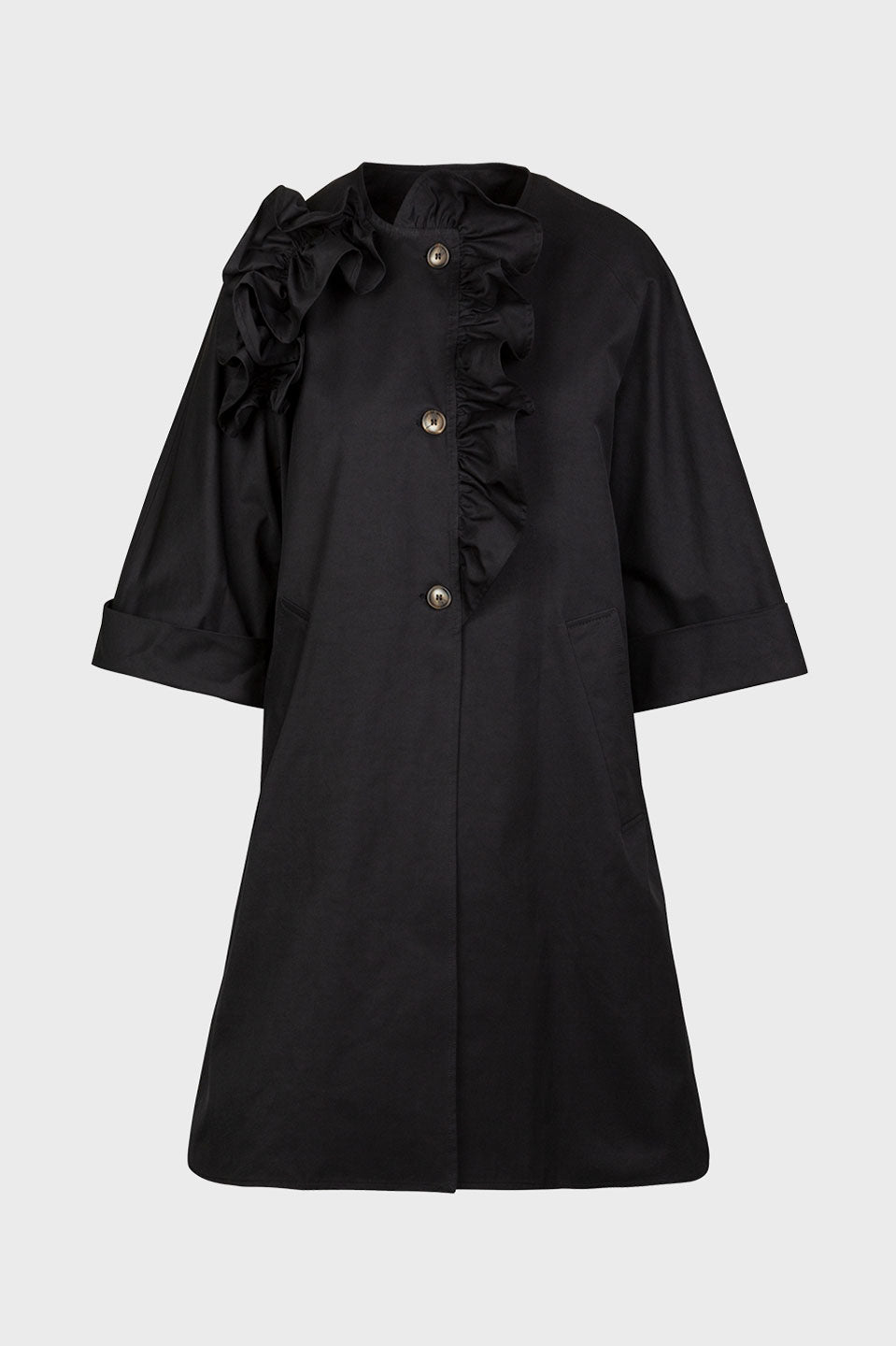 Γυναικεία καπαρντίνα-πανωφόρι με απλικέ λουλούδια μαύρο Sandro Ferrone Lola