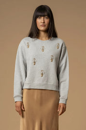 Γυναικεία μπλούζα πλεκτή με πέτρες γκρι μελαζέ Kocca